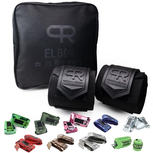 Heavy Duty Elbow Wraps: 25% More Elasticity, Reinforced Stitching, Extra Wide Fastener for Weightlifting and Powerlifting Support, All Black