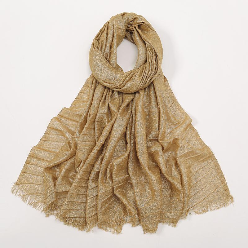 Однотонная люрексовая блестящая мерцающая мятая шаль-шарф женский классический дизайн блестящая повязка на голову обертывание однотонные шарфы с кисточками мусульманский хиджаб