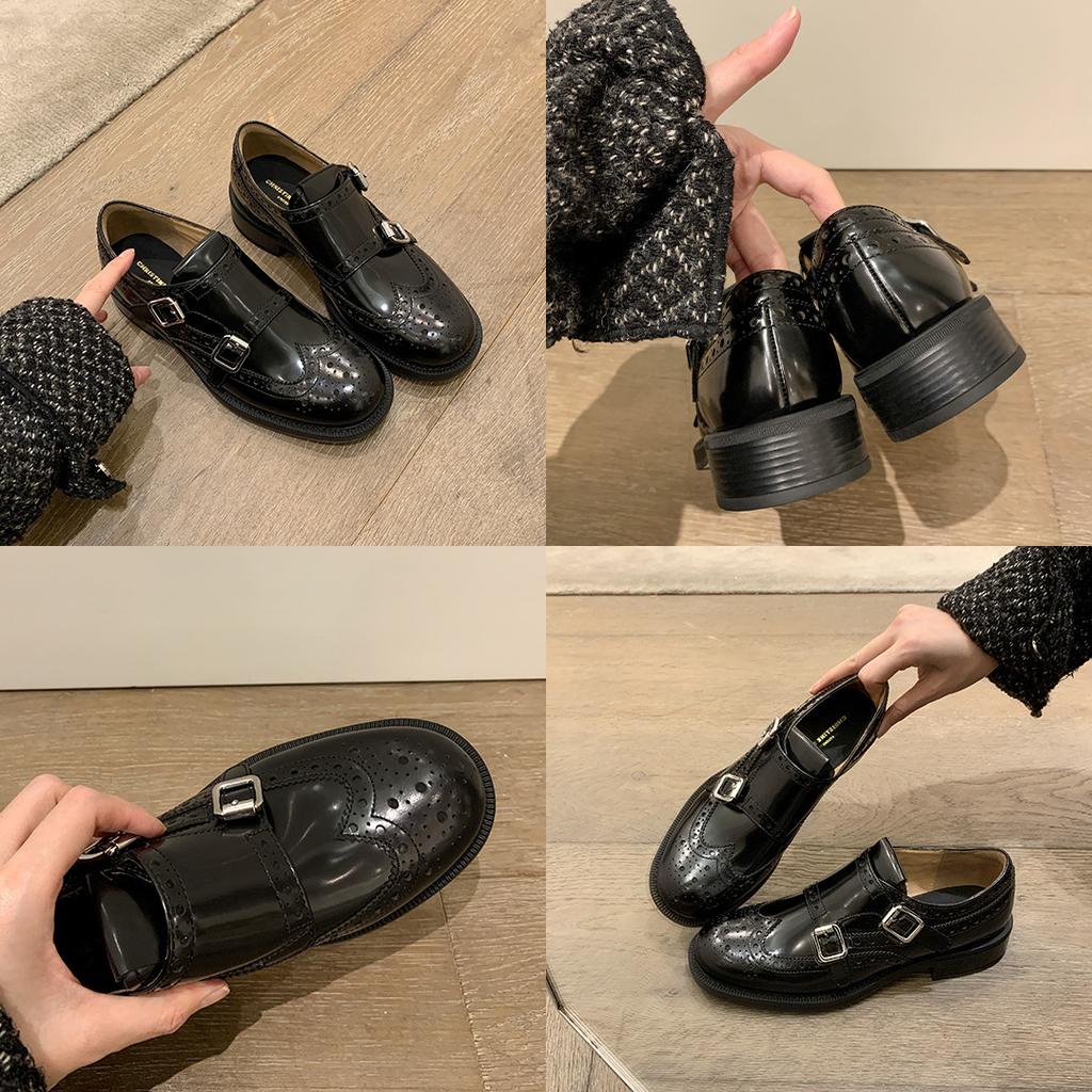 Версия из коровьей кожи~ Те же маленькие кожаные туфли с пряжкой miu Brock с ретро толстым каблуком, оксфорды для женщин