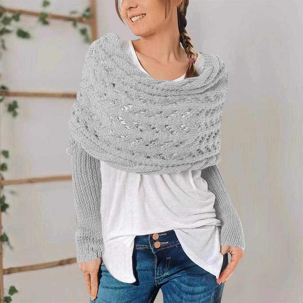 Multifunctional Scarf With Sleeves For Women, Knitted Scarf Sweater Wrap With Sleeves, Boho Pashmina Scarf Cape