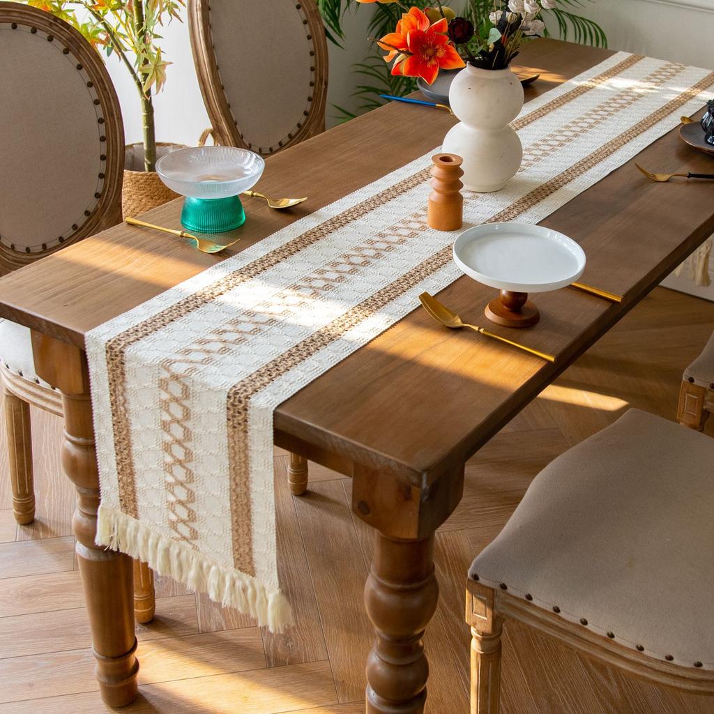 Интерьерный коврик Декоративная скатерть для обеденного стола Столовая дорожка Длинный коврик для стола Ткань с плетеным покрытием из хлопка и льна Ретро Классический Дом