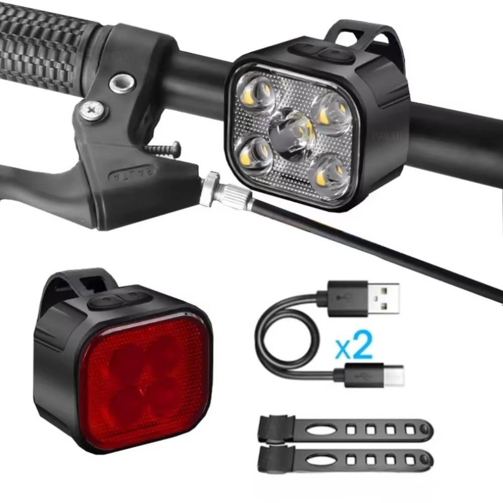 Type-C Rechargeable LED Bike Light Combo Cycling Safety Lights Night Commuting Cycling