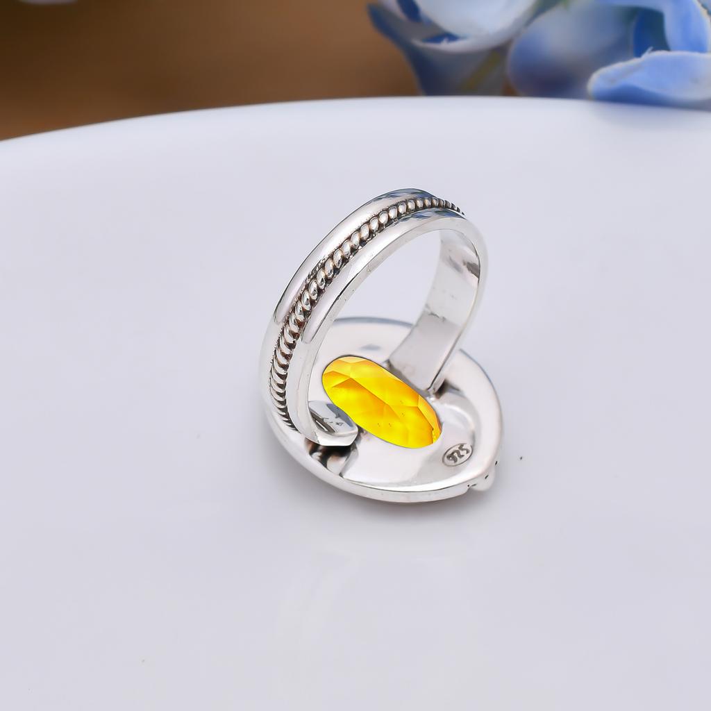Кольцо из стерлингового серебра 925 пробы с цитрином V5126, Желтое кольцо, Овальное кольцо, Подарок на День святого Валентина, Подарок для нее, Подарок на день рождения, Украшения ручной работы, Серебряные украшения, Ун