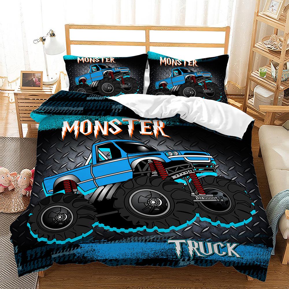 3D мультяшный комплект постельного белья для внедорожников, серия автомобилей, пуховое одеяло и наволочка с принтом из ультратонкой волокнистой ткани для быстрого высыхания украшения дома