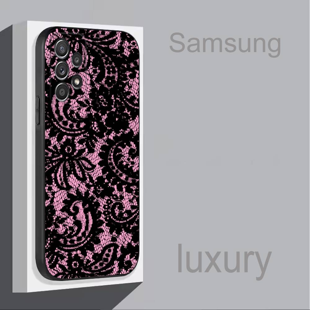 Чехол для телефона с кружевным принтом узора P для Samsung S 9,10,21,30,22,23,24,25,Ultra,Plus,Lite,FE,4,5G Черный Мягкий Чехол