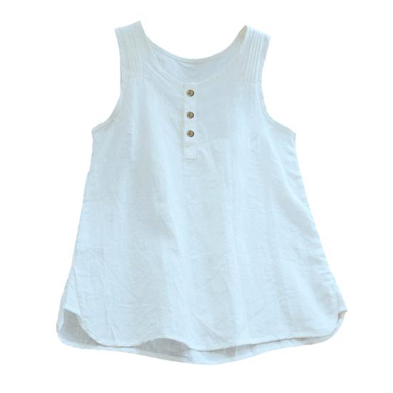 Women Vest Round Neck Sleeveless Solid Color Tank Tops Loose Fit Buttons Decor Summer Camisole Daily Wear