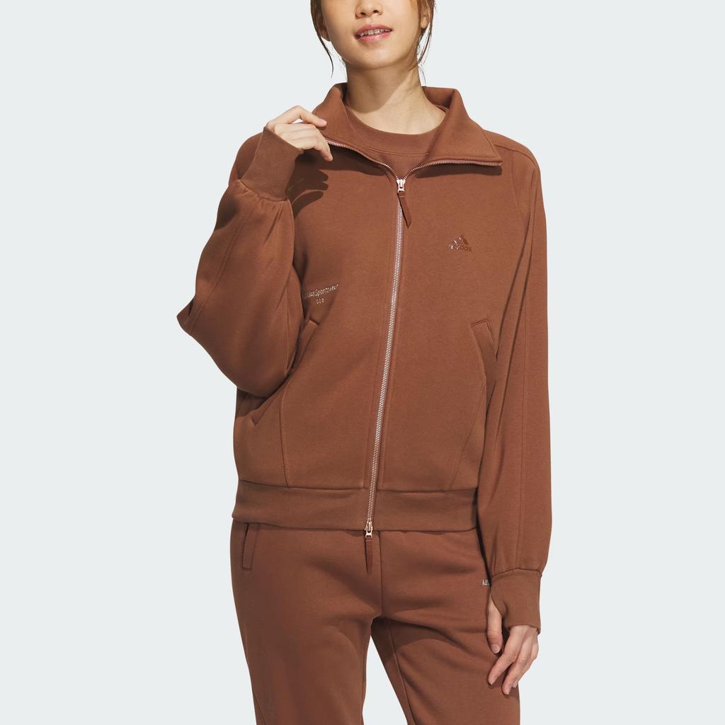 Adidas Маленькая флисовая куртка с логотипом на молнии, женская верхняя одежда, коричневая IX6794