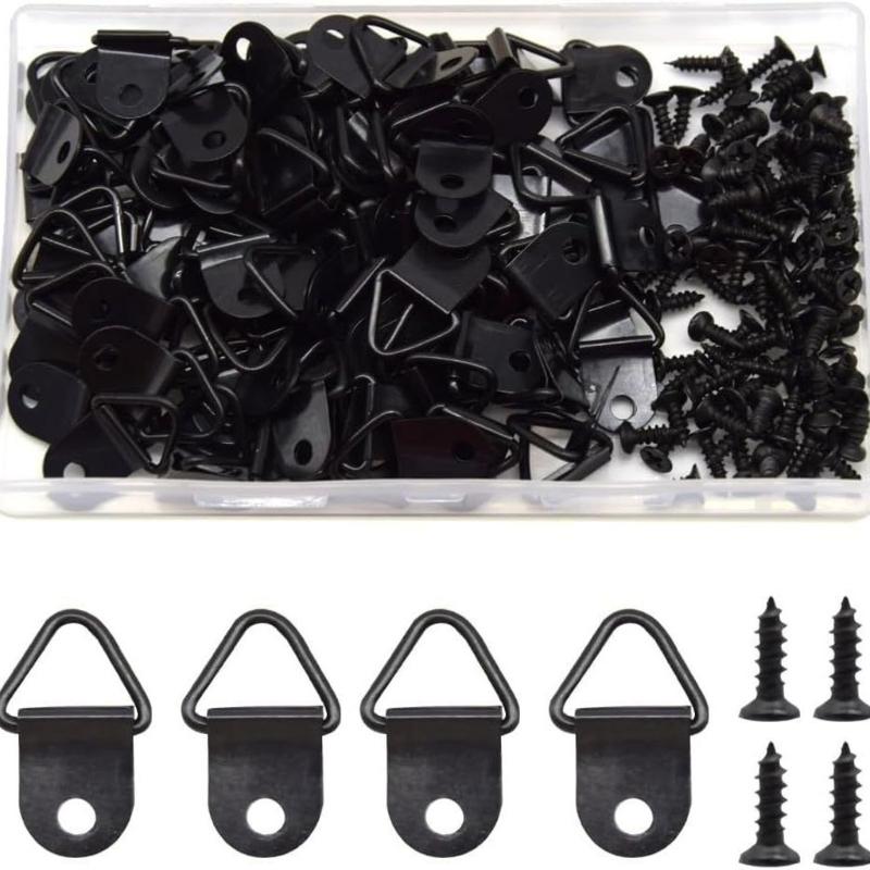 Pack of 100 Single Hole Hangers Metal Triangles D Rings with Screw Painting Hangings Hook Reliable Picture Hangers Set