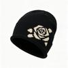 Ear Protection Warm Knitted Hat Soft Knit Rose Jacquard Beanie Winter Hat  Daily Wear