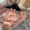 French Satin Lace Mid-Waist Sexy Bow Panties - Breathable Polylactic Acid