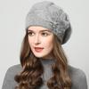Korean Style Women's Rabbit Fur Knitted Wool Beret with Velvet Ear Protection for Autumn and Winter
