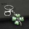 Blue Rhinestone Keychain Pendant Sparkling Rhinestones Four-Leaf Clover Design Key Chain with Electroplated Lobster Clasp Easy to Hang Holder Backpack