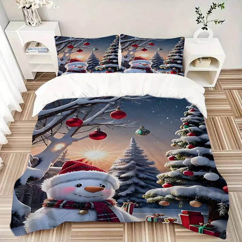 3pcs Christmas Snowman Bedding Set - Includes One Quilt Cover and Two Pillowcases (No Core) - Festive Decorative Duvet Cover Set with Anime Cartoon De
