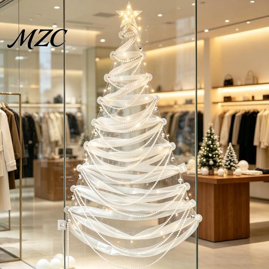 DIY Christmas Tree with Lights Lighted Decor Kit, Hanging Fabric Ornament Set Modern Party Supplies for Window Wall, Handmade Holiday Craft