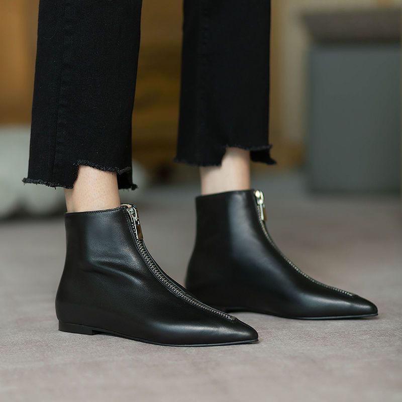 Ботинки на плоской подошве, короткие туфли для женщин, меховые женские ботильоны, обувь с острым носком, корейский стиль, предложение, новинка, акция, горячая распродажа