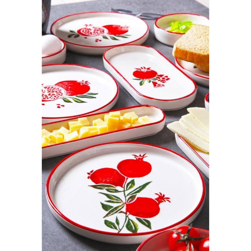 14 Piece Stackable Lemon Pattern Breakfast Set For 6 Persons Handmade Special Design Breakfast Set