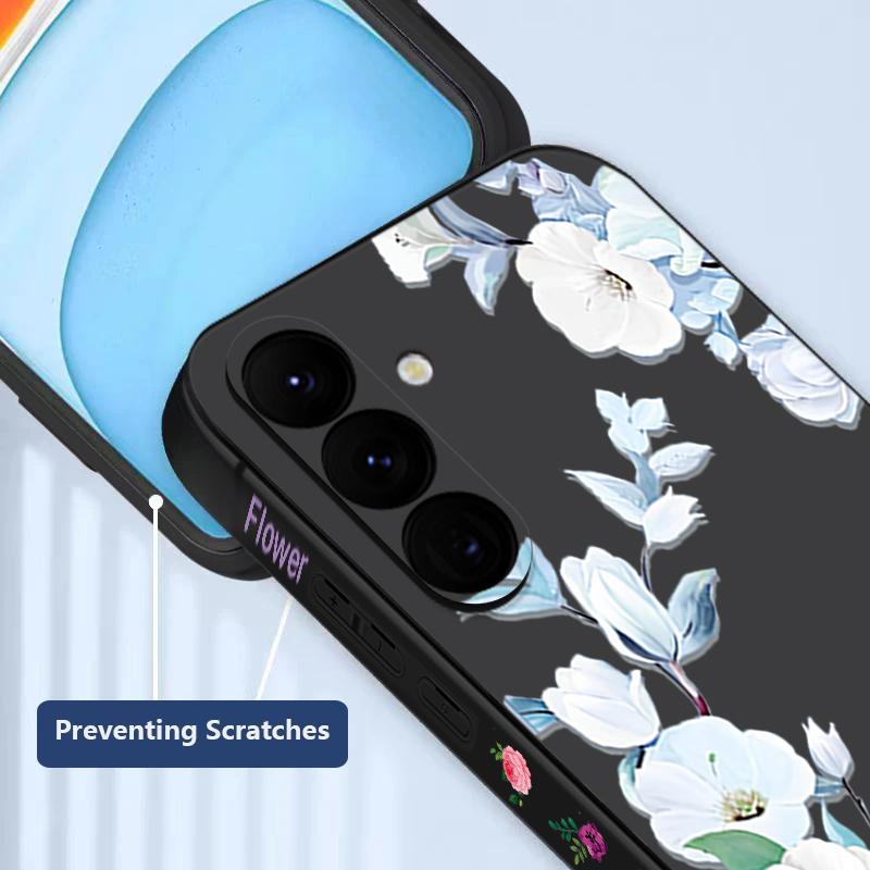 For Samsung S25 Ultra S24 FE S23 A56 A36 A16 A55 Phone Shell Floral Print Matte Lens Protection TPU Lanyard Soft Shockproof Silicone Slim Case Cover