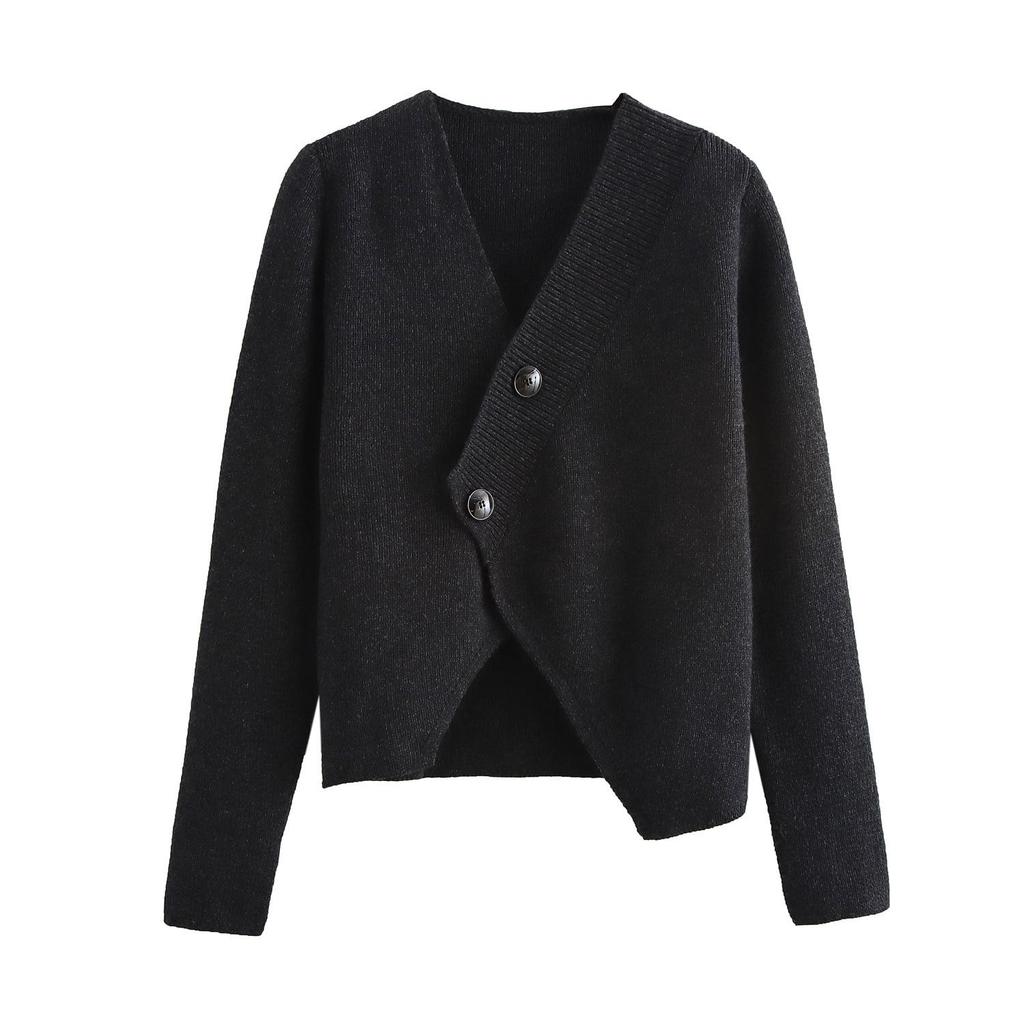 Элегантный вязаный кардиган с V-образным вырезом и двубортной застежкой - Женская мода осень/зима