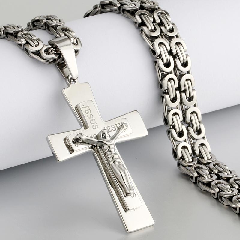 Религиозное мужское ожерелье с распятием и крестом из нержавеющей стали, тяжелая византийская цепочка, ожерелья с Иисусом Христом, святые ювелирные изделия, подарки