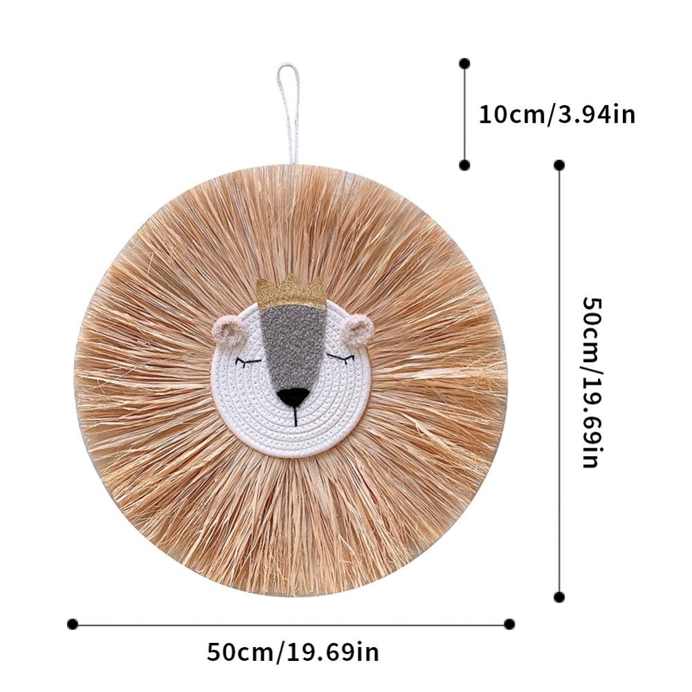 Hand-woven Cartoon Lion Tiger Straw Wall Hanging Craft Cotton Thread Weaving Tapestry Decor