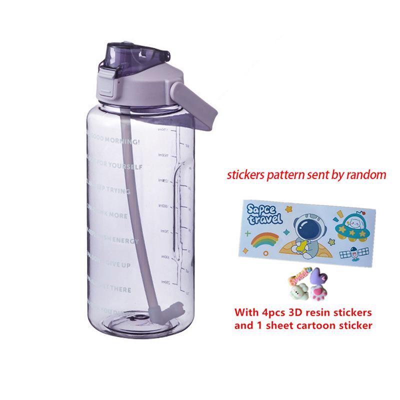 2 Liters Plastic Kettle Large Portable Travel Water Bottle With Straw Sports Fitness Cup Portable Drink Bottle With Sticker