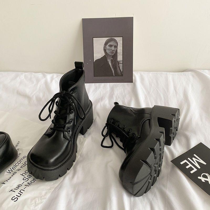 Обувь Ботильоны на платформе Ботинки на шнуровке Короткие армейские туфли для женщин Черные женские ботильоны со шнурками в стиле панк Массивные байкерские ботинки Распродажа