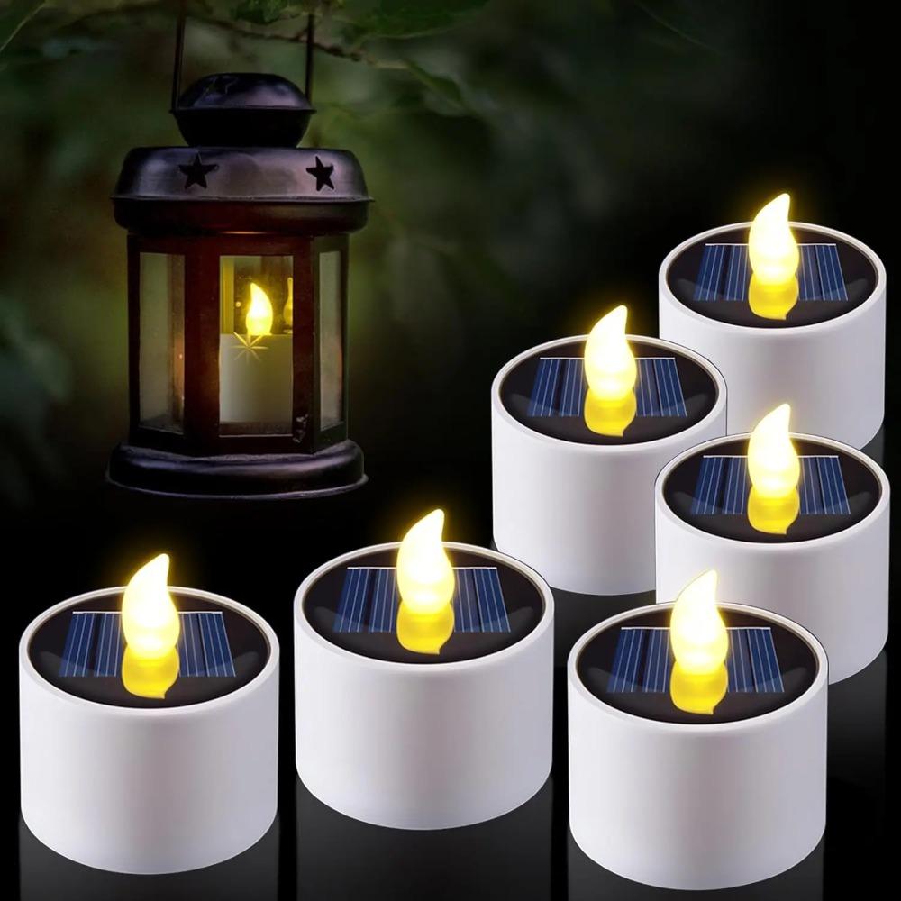 6pcs Solar Tea Lights LED Candle Light Outdoor Waterproof Energy Electronic Flickering Solar Lamp for Party Garden Home Decor