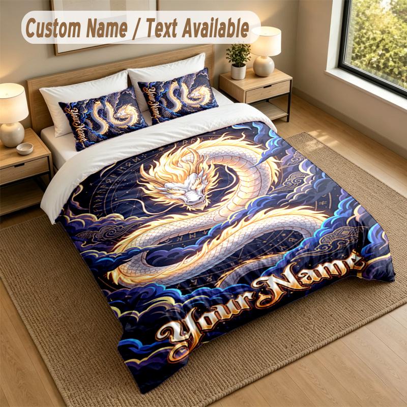 Dragon Phoenix Theme Personalized 3Pcs Bedding Set Custom Text & Name 1 Sheet 2 Pillowcases Household Bedding 1pc