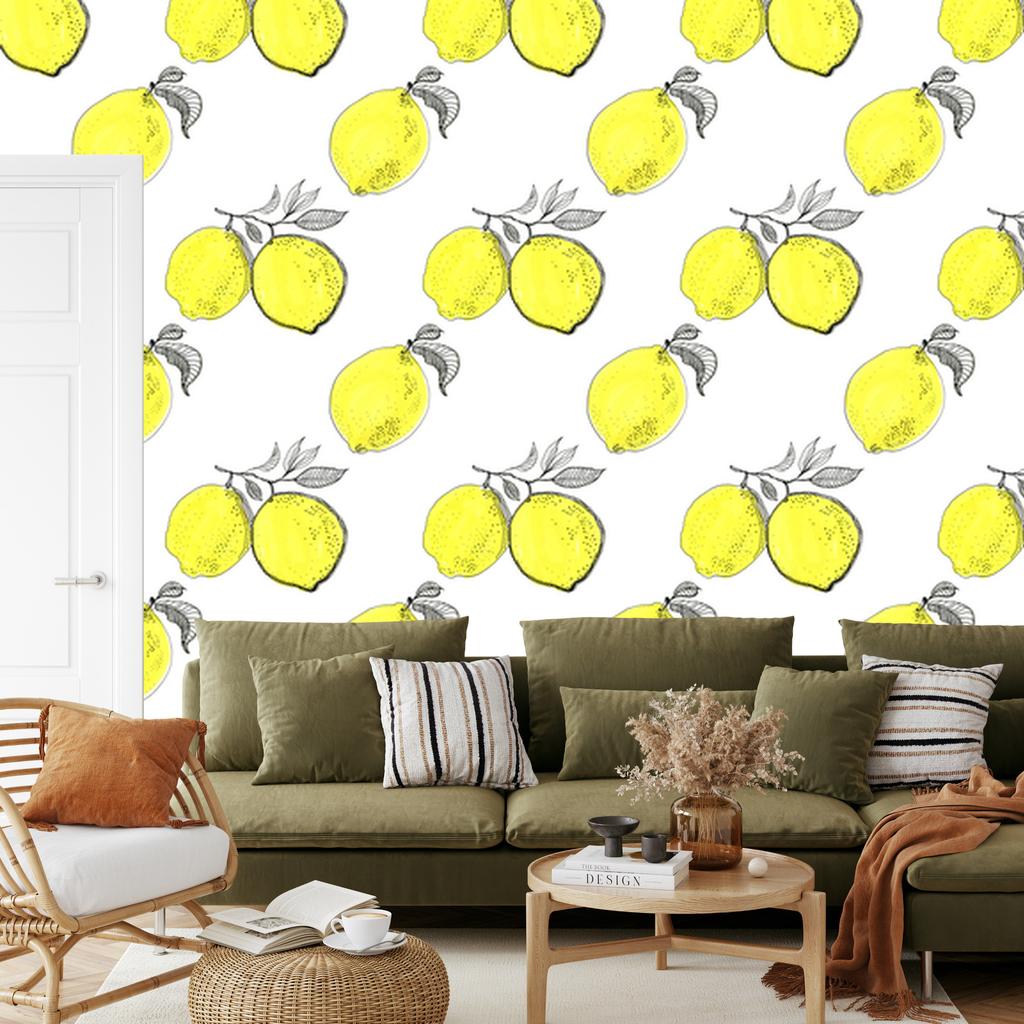 Lemon Fruit and Leaves Wallpaper for Living Room and Bedroom 50x1000
