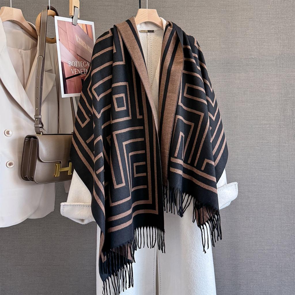 Роскошный высококачественный шарф из имитации кашемира женский толстый теплый ветрозащитный платок зимний элегантный двусторонний принт обертывание