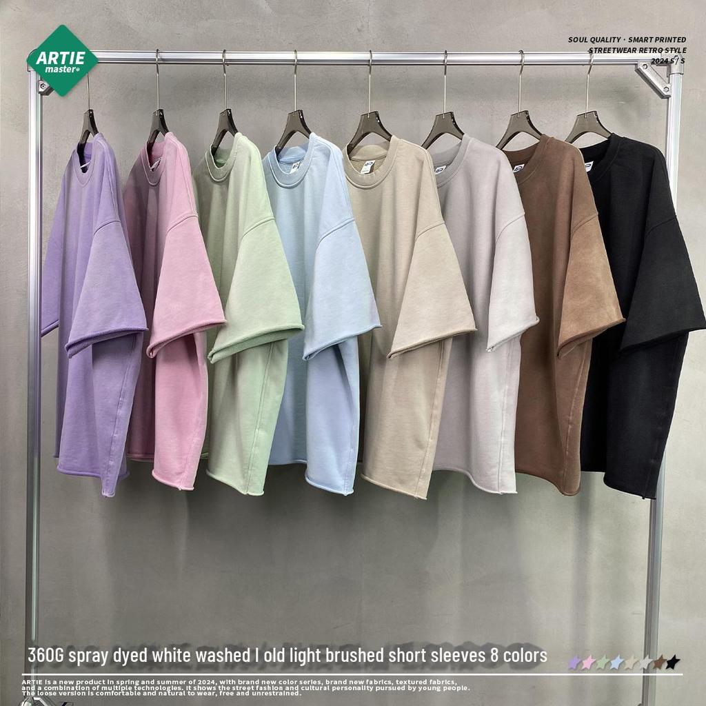 Мужская летняя футболка ARTIE белого цвета с эффектом потертости, окрашенная распылением | Коллекция 2024 г.