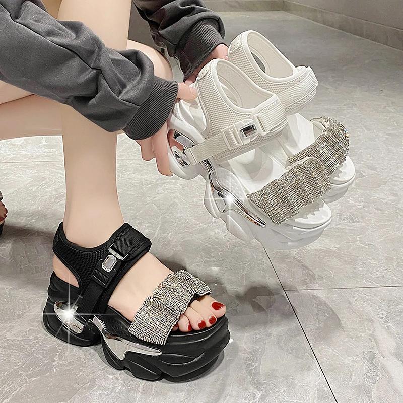 Fashion Summer Women Platform Sandals Wedges Thick Bottom Casual Leather Shoes New Woman 9CM High Heels Comfortable Sandals Sneakers