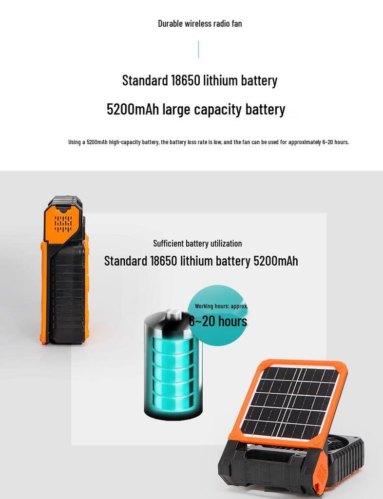 Solar-Powered Portable Camping Fan with USB Charging and LED Light