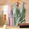 Women's Seamless Lace Wool-Silk Heated Vest with Fixed Cup