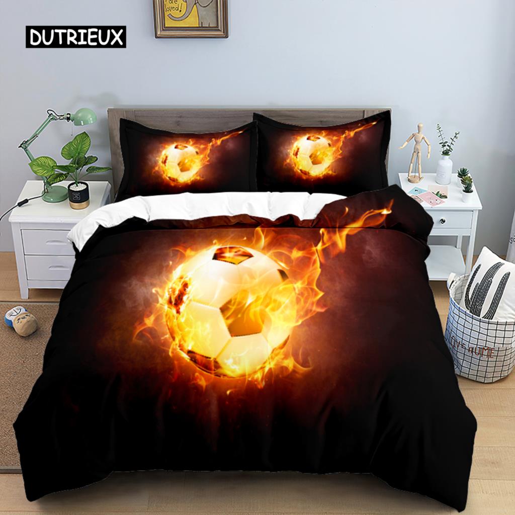 3D футбольное одеяло для мальчиков и подростков, комплект пододеяльников, футбольный мяч, комплект постельного белья из полиэстера, 2/3 предмета, мягкое двойное одеяло, покрывало