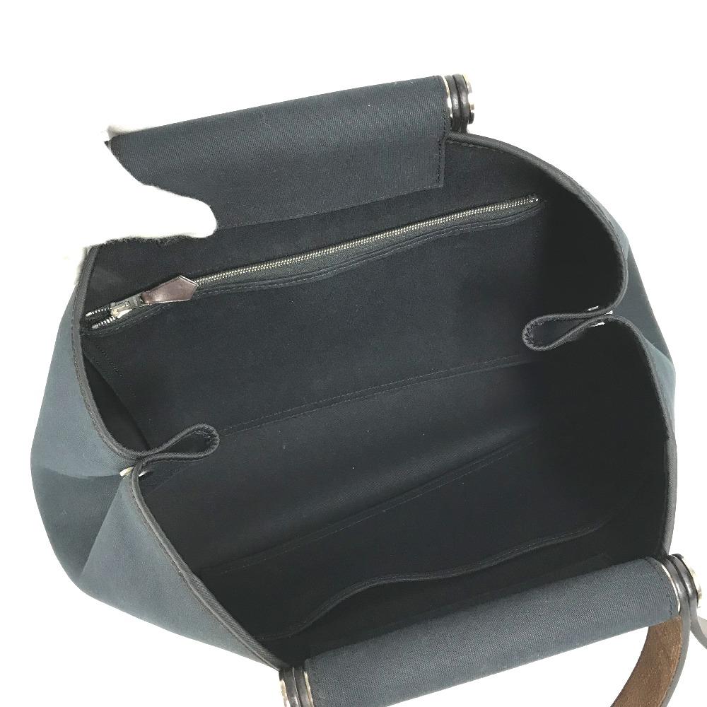 HERMES Kabak Elan PM Shoulder Bag Tote Bag Leather/Canvas Dark navy