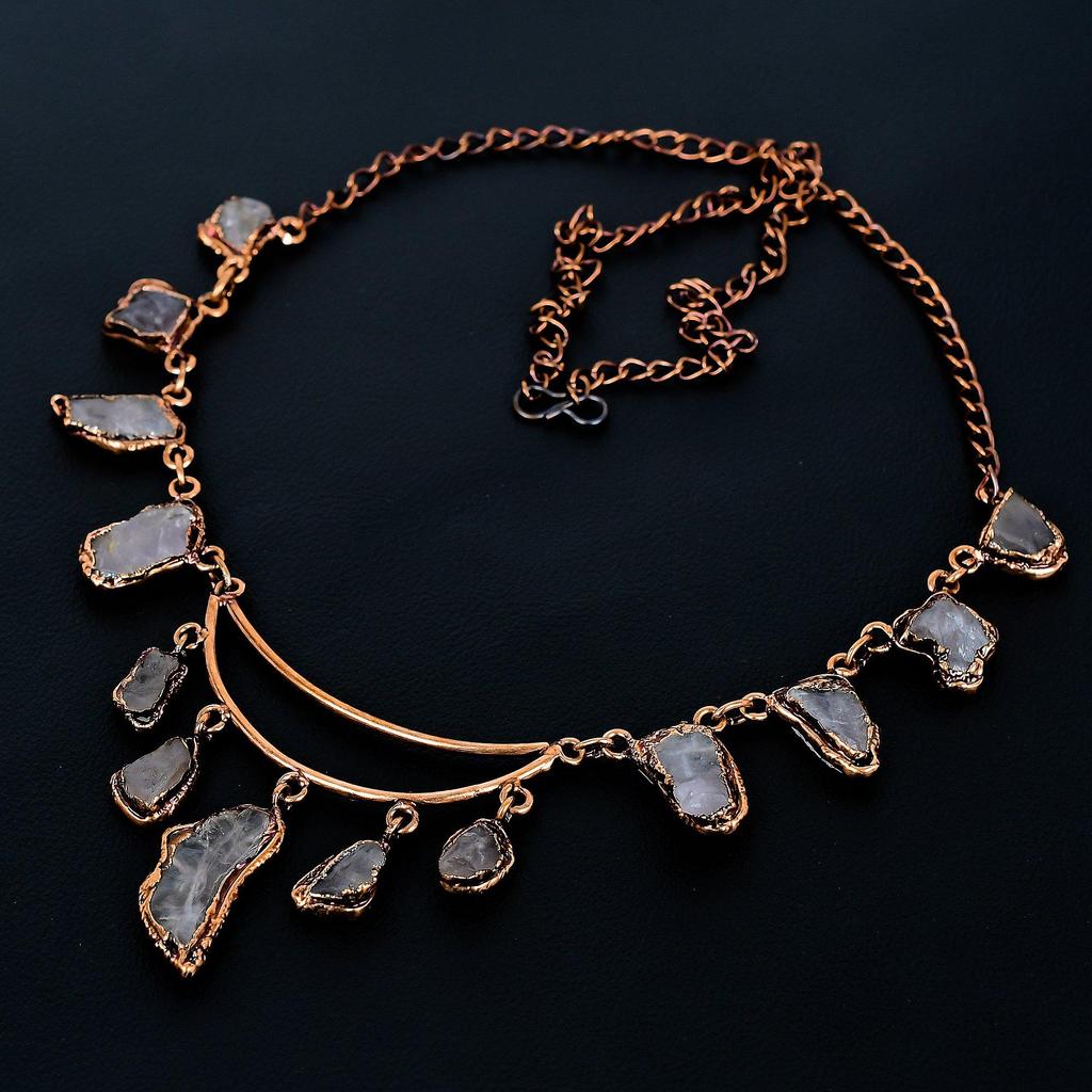 Ожерелье из розового кварца ручной работы, новейшего дизайна, ювелирное изделие, ожерелье из гальванизированной медью драгоценного камня, подарок для мамы