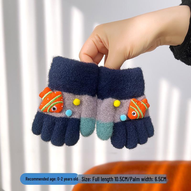 Kids' Winter Cartoon Plush Five-Finger Gloves - Warm, Anti-Freeze, for Boys & Girls, Medium To Large