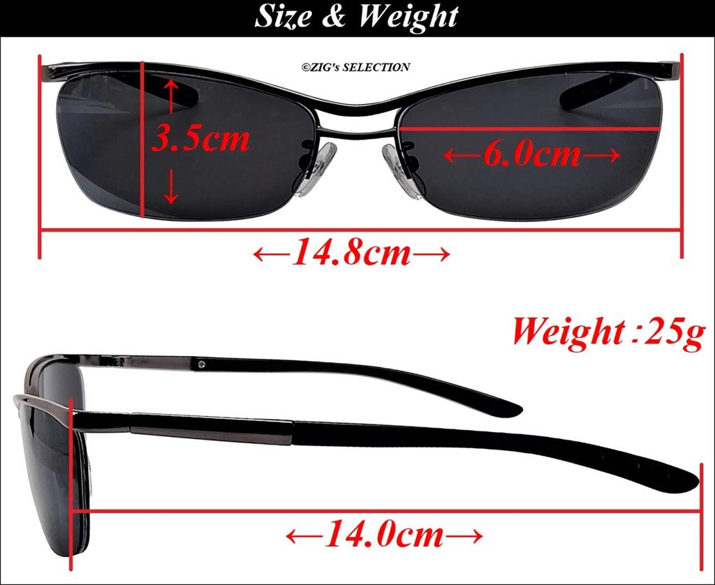 Все Темные УФ Черные Оригинальный Футляр для Солнцезащитных Очков с Тканью [ZIGs] Черный, Черный, Защита, Оправа, Металл, Полуободковая, Двойная переносица, Квадратная, Мужской, (gls03bl)