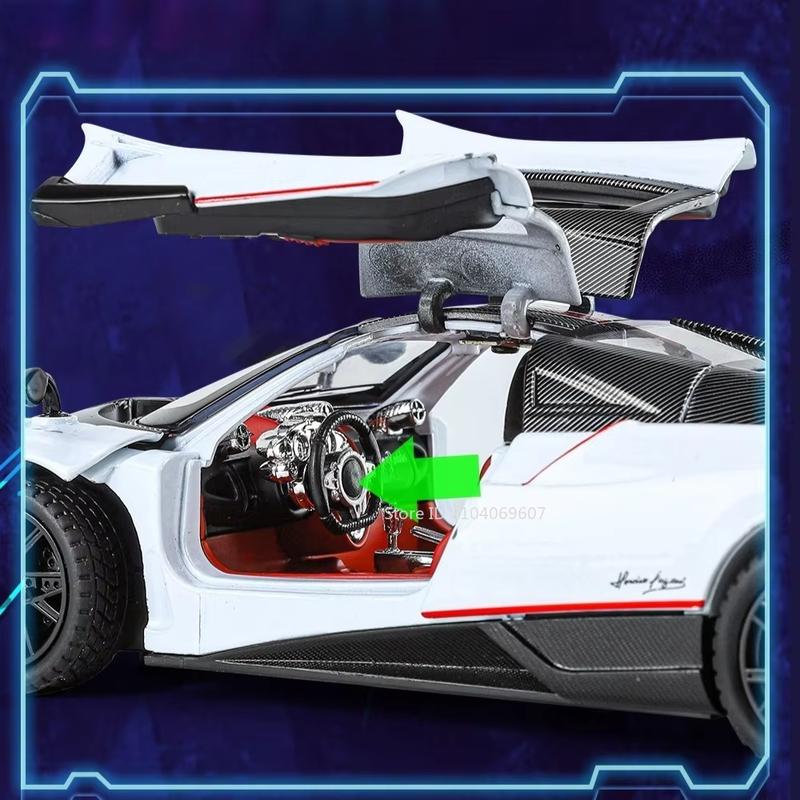 1:24 Pagani Huayra BC Модель игрушечного автомобиля Литой сплав Амортизация Отскок Звук и свет Моделирование гоночных украшений Дисплей Подарок для мальчика