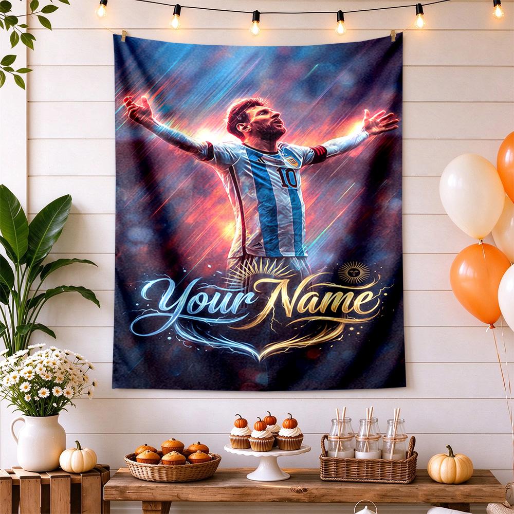 Football Messi Personalized Text Tapestry Cozy Personalized Tapestry Soft Durable Fabric Suitable for Meditation Room Multi-purpose for All Occasions