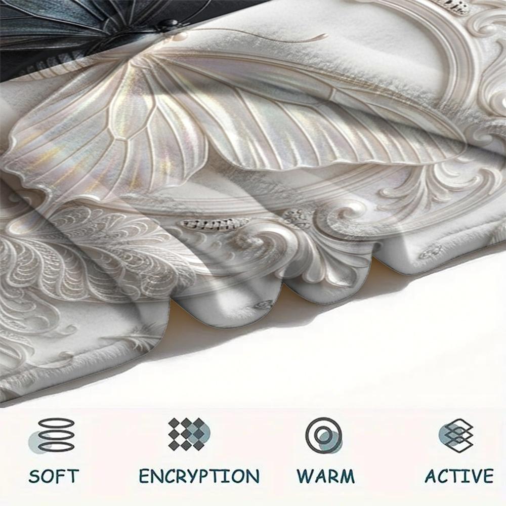 1Pc Butterfly Print Flannel Blanket, High quality Comfortable for All Seasons, Home Decor, Warmth and Comfort, Perfect for Christmas Gifts W35