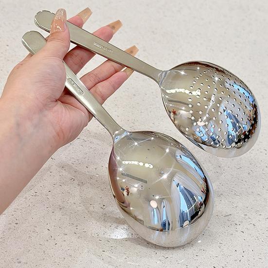 Stainless Steel Slotted Spoon Serving Soup Rice Serving Spoon Mirror Polished Ladles Heat-resistant Handle Kitchen Utensil