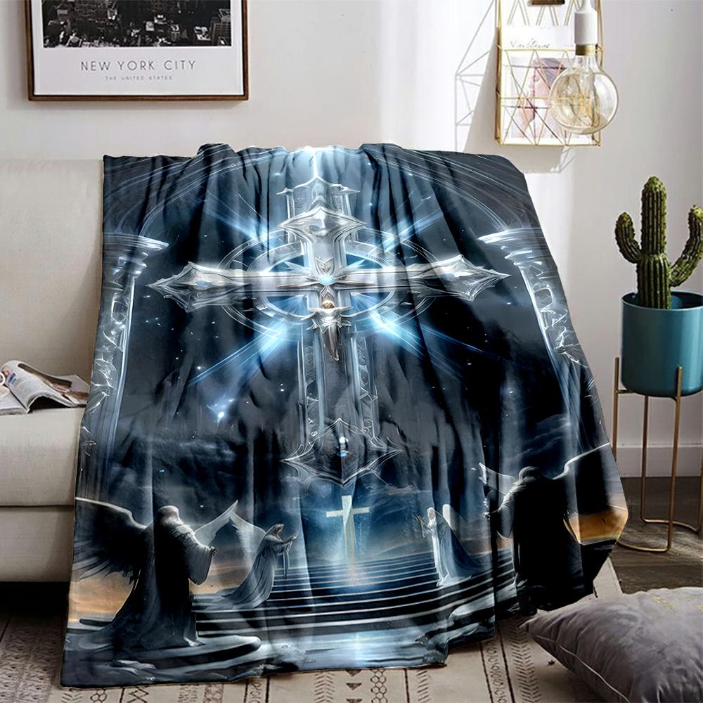 Angelic Cross with Heavenly Light DesignFlannel blanket for bedroom, living room, sofa, and nap