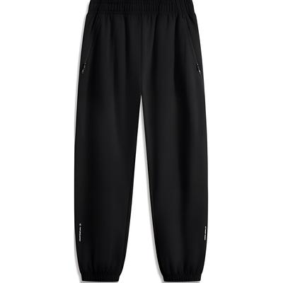 Li Ning CF Suo однотонные флисовые теплые свободные брюки с манжетами мужские брюки черные AKLU895-4