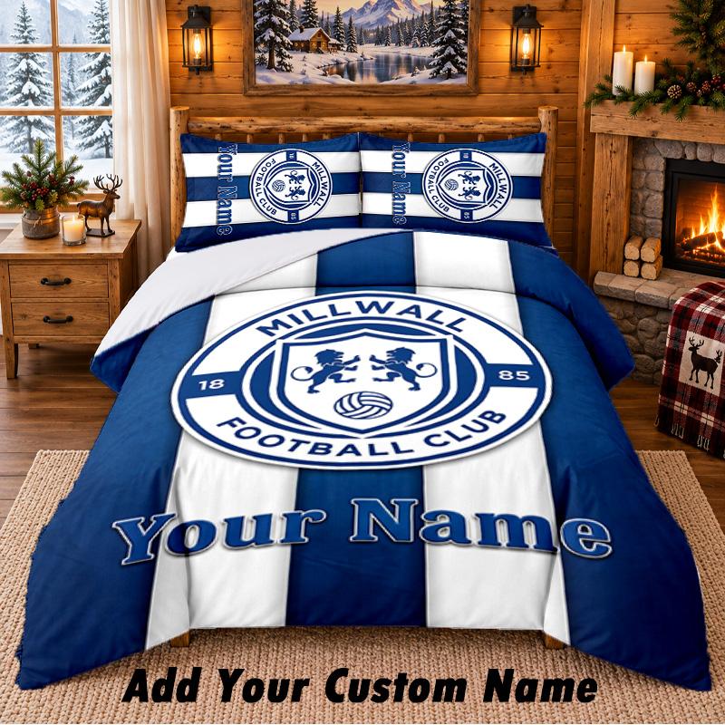 Millwall Pattern Bedding 3Pcs Set Custom Name, Bed Sheet And Pillowcases For Home Bedroom