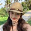 Соломенная шляпа ковбойки с широкими полями, летняя солнцезащитная кепка-козырек, модные шляпы западного ковбоя, унисекс