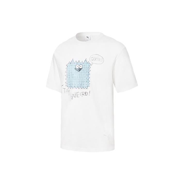 Puma Michael Lau X Cartoon Print Casual Sport с круглым вырезом и коротким рукавом Футболка с заниженной линией плеч Мужская белая 531320-02