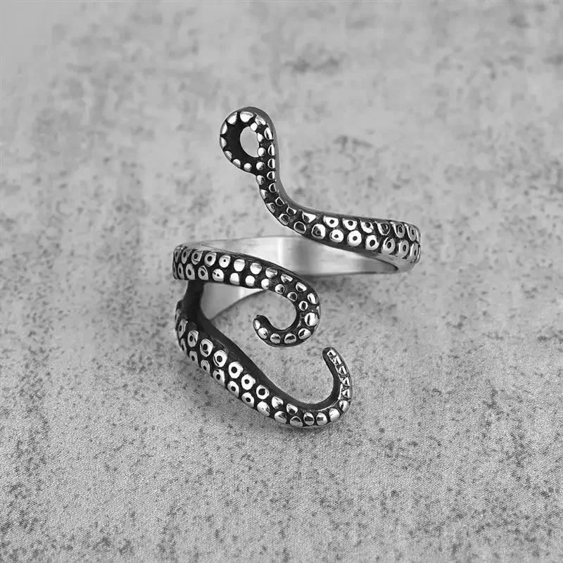 Креативные кольца-осьминоги для мужчин Готические кольца с щупальцами глубоководного монстра-кальмара Панк-анималистические украшения Подарок Открытое регулируемое