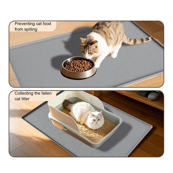 Cat Litter Box Mat with Raised Edges Non-slip Waterproof Urine Proof Easy Clean Scatter Control Kitten Litter Trapping Mat Silicone Floor Pad Pet